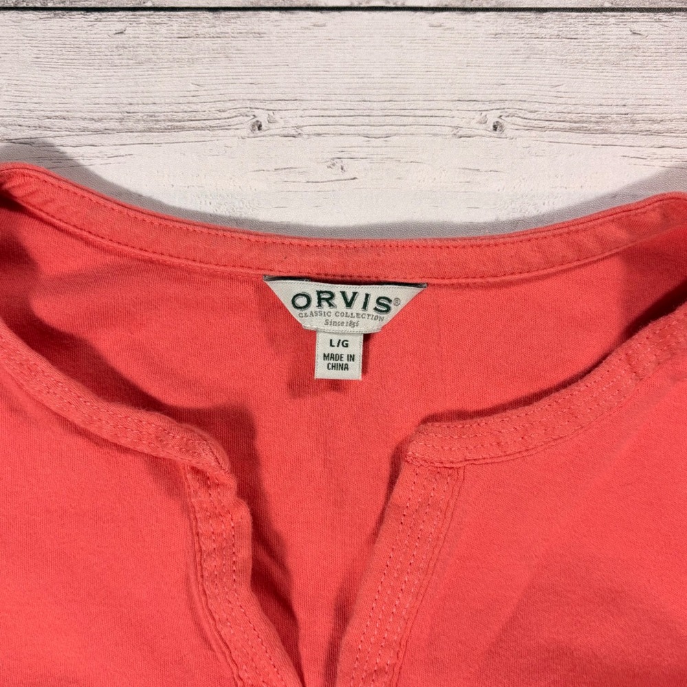 Orvis Classic Collection Coral Pink Pima Cotton 3/4 Sleeve V-Neck Top Large - Picture 6 of 16